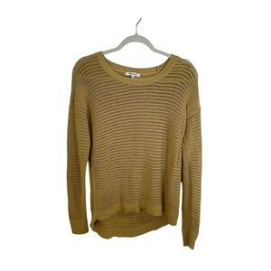 Madewell Womens Mustard Yellow Open Knit Cotton Sweater High Low Hem Size M